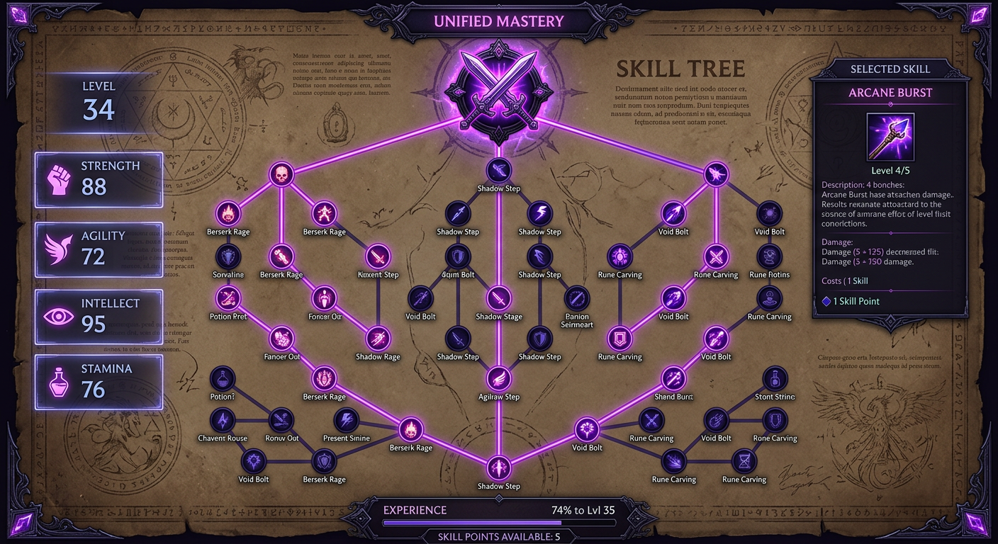 betmatch skill tree and build interface